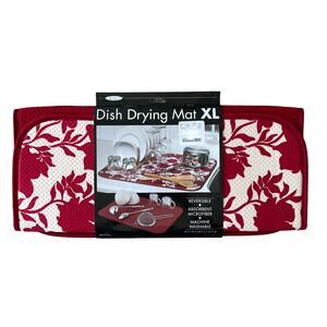 The ORIGINAL Dish Drying Mat XL Holiday Red & White Fall Floral Decor 18x24 NEW